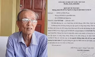 Cụ ông 83 tuổi ở Nghệ An viết đơn tự nguyện không nhận tiền hỗ trợ do ảnh hưởng COVID-19