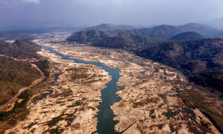 Một khúc sông Mekong cạn khô vào đầu năm 2020. (Ảnh: NYT)