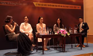 Nhà báo Tạ Bích Loan trong buổi họp báo VTV Awards