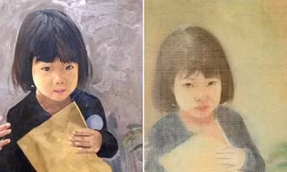 Bức tranh lụa (bên phải) có chữ ký giả mạo Vũ Giáng Hương