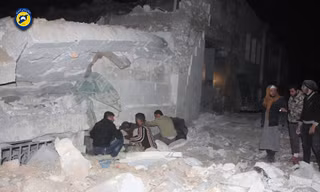 Hiện trường vụ không kích nhà thờ hôm 16/3 ở al-Jina, tây bắc Syria.