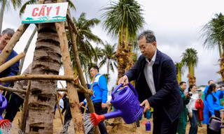 Hàng trăm người đội mưa tham gia Tết trồng cây xuân Ất Tỵ 2025 ven biển Đà Nẵng
