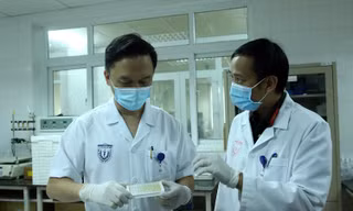 Xem xét mẫu xét nghiệm sinh kháng thể của các tình nguyện viên tiêm thử nghiệm vắc-xin Nano Covax. Ảnh: VGP 