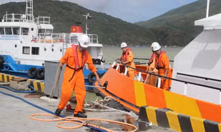 Tàu cứu hộ đưa các thuyền viên trên tàu bị chìm vào bờ trước đó.