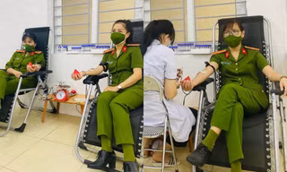 Trở về sau đêm dài trực chốt, nữ Trung tá cùng đồng đội lập tức hiến máu cứu người