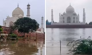 Video nước ngập đến tường của Đền Taj Mahal ở Ấn Độ lần đầu tiên sau 45 năm