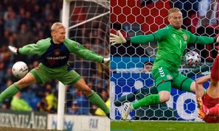 Bất ngờ với tư thế cứu thua của thủ môn Kasper Schmeichel, giống y như Schmeichel “cha”