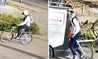 Vừa đi xe đạp vừa mải xem điện thoại, thanh niên đập mặt vào đuôi ô tô đang đỗ