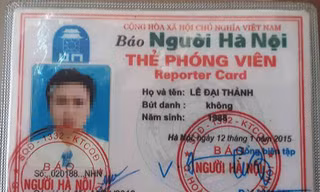 Thẻ PV mang tên Lê Đại Thành do báo Người Hà Nội cấp, thẻ này được cấp vào ngày 12/1/2015 và có giá trị đến ngày 11/1/2018