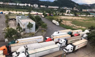  Hàng trăm xe container ở cửa khẩu Kim Thành chiều 20/2.