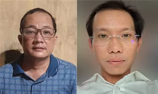 Ông Quân (áo xanh) và ông Lợi sau khi bị bắt.