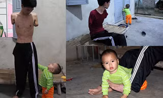 Cám cảnh cha mất hai tay chăm con thơ 14 tháng tuổi