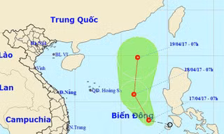 Vị trí và hướng di chuyển của áp thấp nhiệt đới trên Biển Đông (Ảnh: NCHMF).
