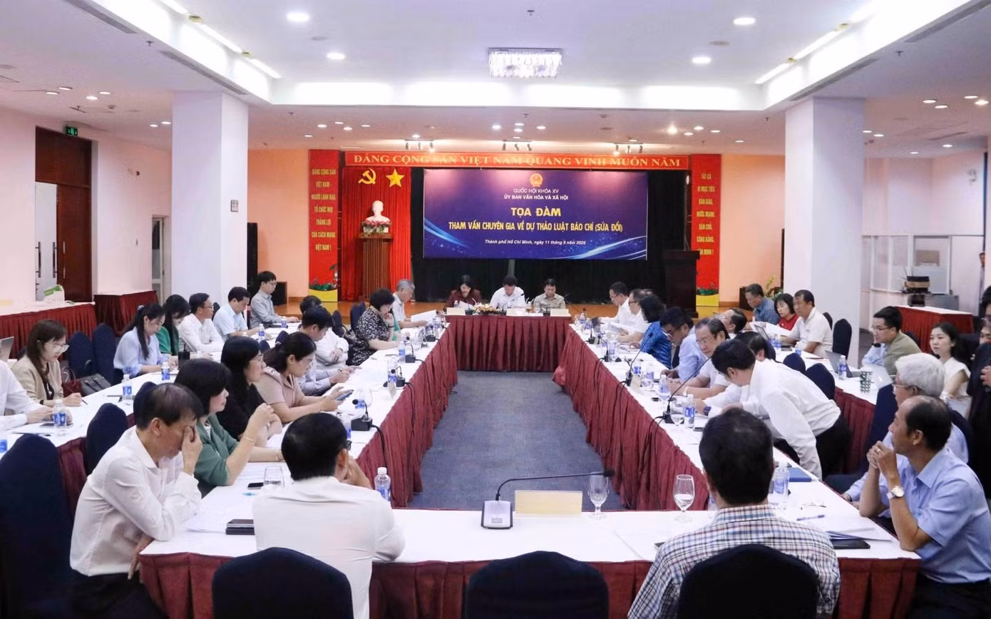Chiều 11/9/2025, tại TP. Hồ Chí Minh, Ủy ban Văn hóa và Xã hội của Quốc hội tổ chức Tọa đàm tham vấn chuyên gia về Dự thảo Luật Báo chí (sửa đổi). Ảnh: Xuân Khu/ TTXVN