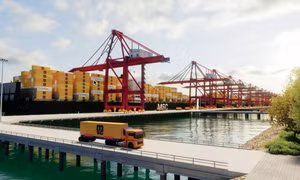 Một góc phối cảnh cảng trung chuyển quốc tế Cần Giờ. Ảnh: Portcoast