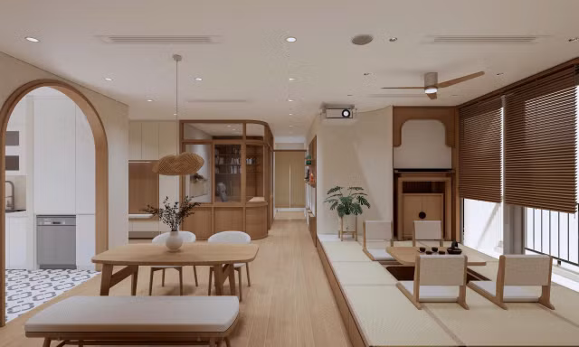 Căn hộ 106m2 với không gian, tông màu ấm áp nhẹ nhàng