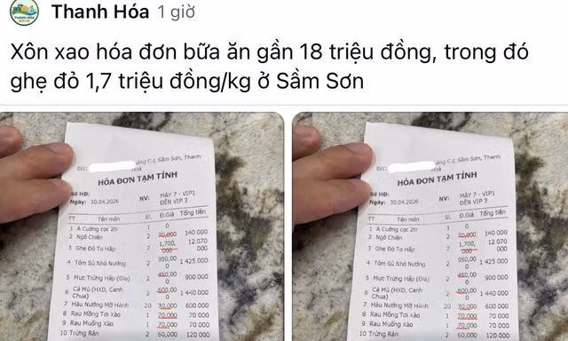Xôn xao bữa ăn gần 18 triệu đồng ở Sầm Sơn