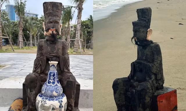 Pho tượng người đàn ông tai to trôi dạt vào bãi biển Cửa Lò