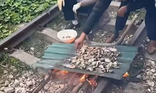 Xử phạt cặp vợ chồng ngồi trên đường ray tàu nướng đồ ăn