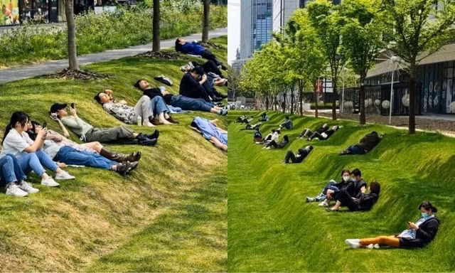 Bãi cỏ bậc thang ở Thượng Hải hóa "chốn ngả lưng" giờ nghỉ trưa cho hội công sở