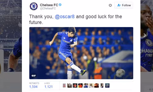 Thông báo chia tay Oscar của Chelsea. Ảnh: Twitter/Chelsea.
