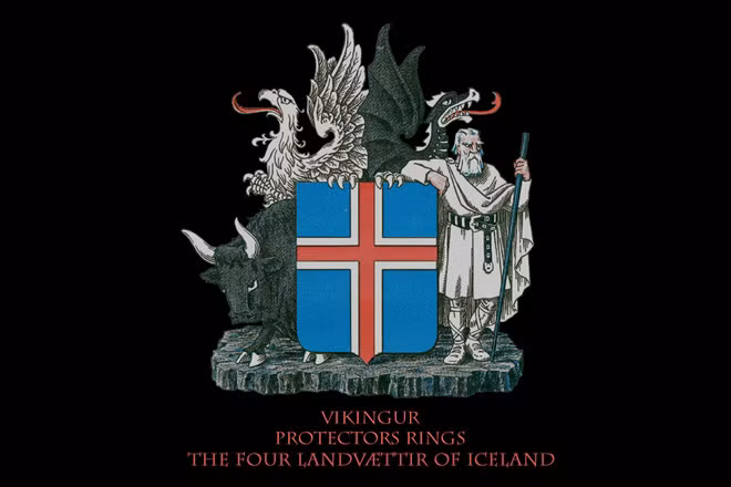 Người khổng lồ đá Bergrisi và các linh hồn bảo vệ trên quốc huy Iceland