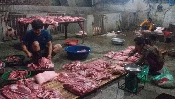 Bên trong một lò mổ ở Lỗ Xá.
