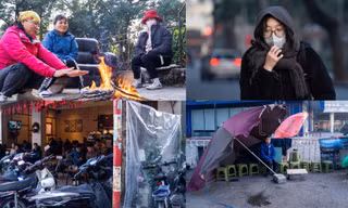 Hà Nội rét buốt 10 độ, người dân quây bạt, mặc áo mưa tránh gió