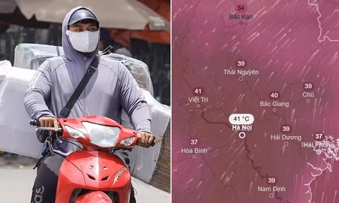Người dân di chuyển dưới trời nắng nóng tại Hà Nội vào tháng 5.