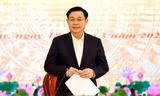 Bí thư Thành uỷ Hà Nội Vương Đình Huệ phát biểu tại cuộc làm việc