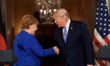 Bà Angela Merkel và ông Trump trong cuộc họp báo chung ở Nhà Trắng năm 2018. (Ảnh: Reuters)