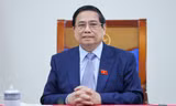 Thủ tướng Phạm Minh Chính tại cuộc điện đàm với Thủ tướng Úc Anthony Albanese. Ảnh: VGP