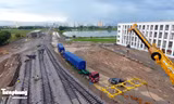 Ngắm 3 đoàn tàu Cát Linh - Hà Đông tại ga đầu mối từ trên cao