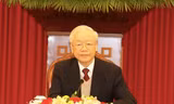 Tổng Bí thư Nguyễn Phú Trọng tại cuộc điện đàm. (Ảnh: TTXVN)