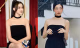 Hoa hậu Đỗ Thị Hà, Lương Thùy Linh đẹp gợi cảm khi 'đụng' váy đen khoe vai trần 