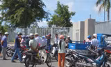 Người dân chở cá chết tụ tập trước UBND.