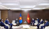 Thủ tướng Phạm Minh Chính tiếp Tổng Thư ký ASEAN Lim Jock Hoi nhân dịp tham dự Hội nghị các nhà lãnh đạo ASEAN tại trụ sở Ban Thư ký ASEAN ở Indonesia tháng 4/2021 
