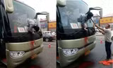 Nam hành khách mắc kẹt giữa lớp kính chắn gió.