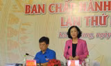 Trưởng Ban Dân vận Trung ương Trương Thị Mai phát biểu tại buổi thảo luận chuyên đề sơ kết 5 năm Ðoàn TNCS Hồ Chí Minh thực hiện Nghị quyết 25, ngày 18/7. Ảnh: Xuân Tùng.