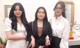 Ba nữ sinh Việt đoạt giải thưởng về môi trường, gồm: Khánh Huyền, Quỳnh Anh và Tú Uyên (từ trái qua) 