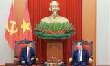 Tổng Bí thư Tô Lâm tiếp Bí thư Quảng Tây, Trung Quốc, ngày 18/2. (Ảnh: TTXVN)