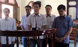 Các bị cáo, từ trái sang phải: Thành, Mẫn, Huy, Quyền, Quang 