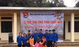 Nhóm cán bộ Đoàn nhận giải thưởng Lý Tự Trọng năm 2018 trao quà cho học sinh tại điểm trường tại xã Hùng Lợi, huyện Yên Sơn (tỉnh Tuyên Quang) Ảnh: PV
