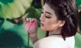Nữ sinh trường Điện ảnh mặc áo yếm khoe sắc bên hoa sen cuối mùa