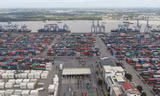Hoạt động vận tải hàng hóa bằng xe container tại cửa ngõ cảng Cát Lái (TP Thủ Đức) Ảnh: Phạm Nguyễn 