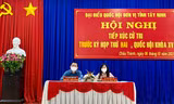 Đại biểu Quốc hội Nguyễn Trọng Nghĩa và Hoàng Thị Thanh Thúy tại buổi tiếp xúc cử tri Tây Ninh sáng nay 8/10.