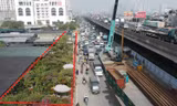 Đường Nguyễn Xiển vẫn tắc cứng vì hàng rào công trường và vỉa hè bị lấn chiếm