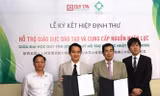 TS. Lê Nguyên Bảo - Hiệu trưởng ĐH Duy Tân (thứ 2 từ trái sang) và ông Shohei Yabuki - Giám đốc Đại diện JOOSS tại Việt Nam (thứ 2 từ phải sang) 