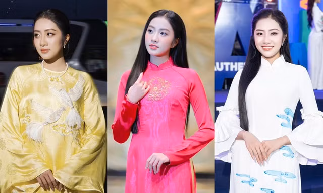Hoa hậu Hà Trúc Linh diện áo dài với họa tiết ý nghĩa tại các sự kiện cuối năm