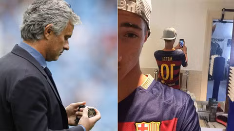 Hình ảnh Jose Jnr. tự sướng với áo đấu của Messi